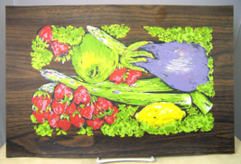 Vintage Plexiglas Serving Tray Fruit Vegetables Print Sanders Ltd 1960s MCM - £18.93 GBP