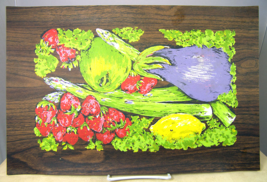 Vintage Plexiglas Serving Tray Fruit Vegetables Print Sanders Ltd 1960s MCM - £18.67 GBP