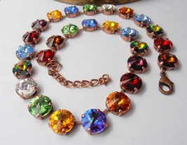 Rainbow Rivoli Crystal Necklace / Swarovski Choker / Antique Copper Jewelry - £74.70 GBP