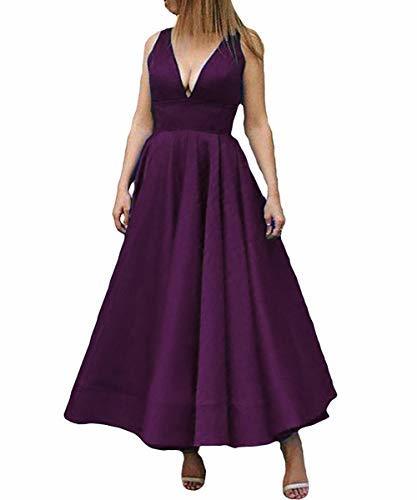 Kivary V Neck Ankle Length Corset Backless Formal Prom Evening Dress Deep Purple