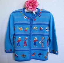 Vintage Jack B. Quick Nautical Theme Cardigan Sweater M Embellished Beads Sequin - £19.65 GBP