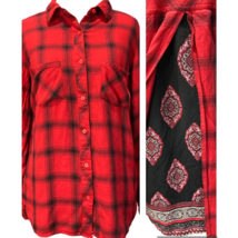 New York &amp; Company Soho Womens Button Up Shirt Red Plaid Inset Back Pock... - $12.86