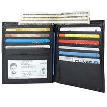 Men&#39;s Bifold Wallet ID Money Pocket Black Lambskin Leather,RFID Protecte... - $12.74
