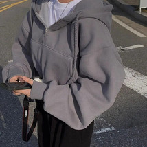 Fashion Zipper Hood Sweatshirt Women Autumn Long Sleeve Crop Casual Y2K ... - $19.99