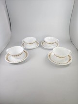Vintage Corelle Butterfly Gold 4 Coffee Cups w/ Hook Handles 4 saucers - £12.66 GBP