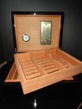 Solid Black Lacquer Humidor  measures 13.5" L x 11" W x 6" H image 2