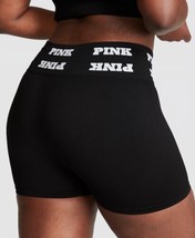 Victoria&#39;s Secret PINK 3&quot; SEAMLESS Soft Bike SHORTS Small Black Tape Logo - $25.74