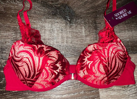 Adored By Adore Me ~ Women&#39;s Layla Push Up Underwire Bra Lace Red ~ 32C - £12.39 GBP