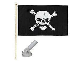 5&#39; Wooden Flag Pole Kit W/Nylon White Bracket 3x5 Pirate Big Skull Poly Flag - £28.05 GBP