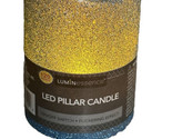 Luminescence 120 Hr. Blue Glitter Pillar Candle 5” Flicker Effect:On/Off... - $13.74