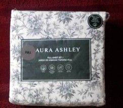 New Laura Ashley Full Flannel Sheet Set Faye Toile Black Gray White Floral - £79.32 GBP
