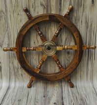 WAVE NAUTICAL Wood and Brass Nautical Ship Wheel 18&quot; Ship Steering Wheel... - £41.56 GBP