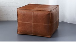 Square Ottoman cover Moroccan leather , Brown Tan , footstool ,  Footres... - £220.17 GBP