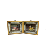 Vintage Foil Art Framed in Shadow Box with Glass Gold Filigree Prints Se... - £42.84 GBP