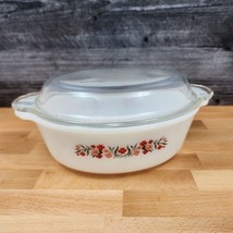 Fire King Casserole Baking Pan Milk White Glass Floral Design with Lid 2qt - £11.17 GBP