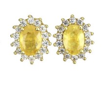 Natural Heated Oval Yellow Sapphire 7x5mm White Topaz 925 Silver Earrings - £122.66 GBP