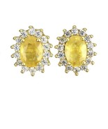 Natural Heated Oval Yellow Sapphire 7x5mm White Topaz 925 Silver Earrings - £122.29 GBP