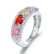 Multi-Color Gemstone Wedding Band Anniversary 925 Sterling Silver Ring for Women - £75.16 GBP