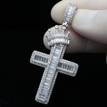 2.40 Ct Baguette Simulated Diamond Cross Pendant 14k White Gold Plated Silver - £158.23 GBP
