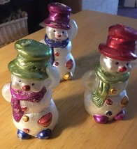 Snowman Family Candle Set of 3 Christmas Winter Decoration Painted - £5.31 GBP