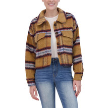 Vigoss Brushed Plaid Crop Button Jacket Chest Pockets Tan Women&#39;s Sz L NWT - $399.85 MXN
