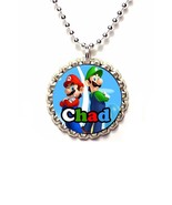 10 Mario &amp; Luigi necklace personalized w/ guests names super mario party... - $17.99