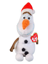 Ty Disney Frozen Olaf the Snowman with Santa hat 8&quot; Christmas Beanie Baby Plush - £4.98 GBP