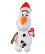 Ty Disney Frozen Olaf the Snowman with Santa hat 8&quot; Christmas Beanie Bab... - £4.84 GBP