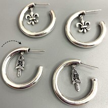 Hearts/Cross Earrings Chrome Fleur d Lis Paris CH Designer Ami Margiela Y2K mm6  - £7.79 GBP
