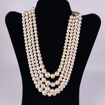 ✅ Vintage Faux Pearl Layered Strand Necklace Ivory Color 18&quot; Silver Tone... - £7.61 GBP