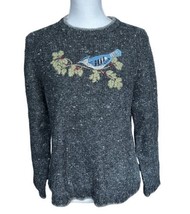 Woolrich Wool Blend Sweater Blue Jay Bird Embroidery Women&#39;s M Y2K Grannycore - £22.15 GBP