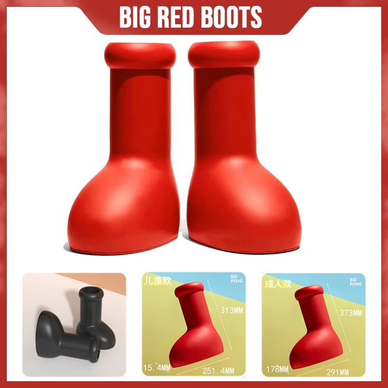 Big Red Boots Astro Boy Women&#39;S Shoe Big High Rain Boot Knee Round Toe B... - $75.24+