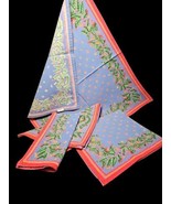 Set of 4 Four Vintage Williams Sonoma Cotton Napkins Blue Red Floral Pat... - $39.59