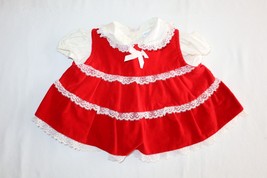 Vintage Babyfair Dress Baby Girls Sz 0-6m Red Velvet Christmas Holiday Lace Bow - £15.02 GBP