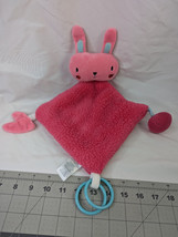 Baby Gear Pink Rabbit Lovey Security Blanket Rings Stuffed Animal Toy - £13.48 GBP