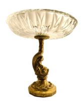 Heavy Cut Glass Compote On Copper Base Of Cherub Riding Serpent Fish Ope... - $84.71