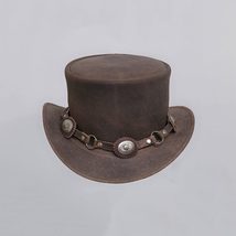 Marlow | Mens Leather Top Hat | Concho Ring Hat Band 100% Crazy Distress... - $39.27+