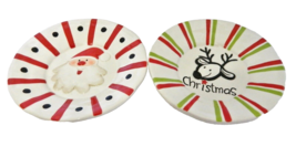 Snack Party Christmas Dishes Raised Santa and Reindeer Red Green Lot of Two - £13.87 GBP