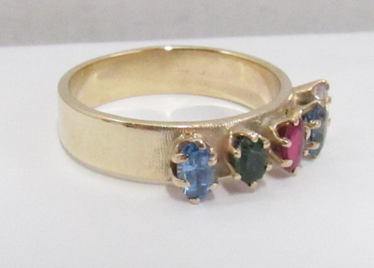 14k Yellow Gold Mother's Sz 8.75 Ring 4mm Band 5 Birthstone .50ct Custom Made 5g Item image 3