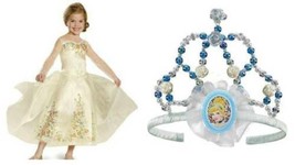 Girls Cinderella Disney Princess Gold Wedding Dress &amp; Tiara Halloween Co... - £29.49 GBP