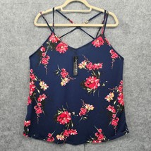 Papermoon Basima Tank Top Woman Size 1X Navy Blue Back Strappy Detail Floral NWT - $22.43