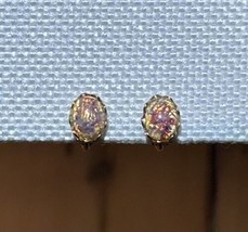 Vintage Clip On Earrings Faux Opal Pink Confetti Lucite Gold - £22.41 GBP