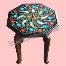 12&quot; Black Marble Side Table Top with Peacock Design Inlay Art - $561.09