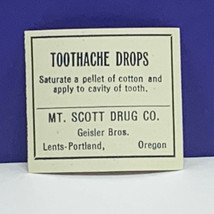 Drug store pharmacy ephemera label advertising Toothache drops Scott Por... - $9.85