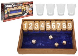 Wooden Vintage Shut The Box Pub Drinking Game With Shot Glasses - £13.69 GBP