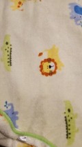 Baby Blanket Yellow Fleece Green Trim Reversible 28”x31” Giraffe Lion Elephant - £6.24 GBP