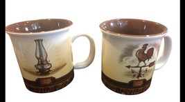 2 Cracker Barrel Old Country Store lantern &amp; Rooster Coffee Mug Cups 14 ... - $29.70