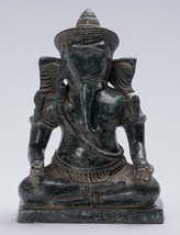 Ganesha Statue - Antique Khmer Style Seated Bronze Bayon Ganesh Statue -25cm/10&quot; - £389.78 GBP