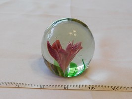 Vintage Glass Paperweight Ball with Pink Flower glass 2 3/8&quot; Wide X 2 1/2&quot; Tall~ - £12.33 GBP