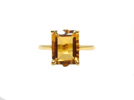 Gold Plated Citrine Mens Ring 6x8 mm Octagon Citrine Silver Promise Ring - £32.70 GBP